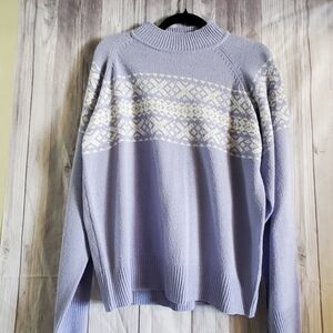 TANJAY  sx med. Purple white.  Long sleeve sweater.